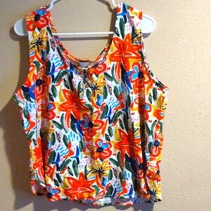 Linen Blend by Hester & Orchard Colorful Floral Sleeveless Top with Wood…
